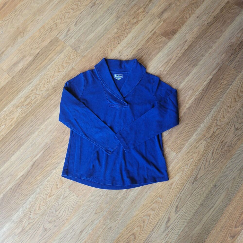 L.L. Bean Royal Blue Long Sleeve Shawl Collar Crossover Knit Pullover Size S PET
